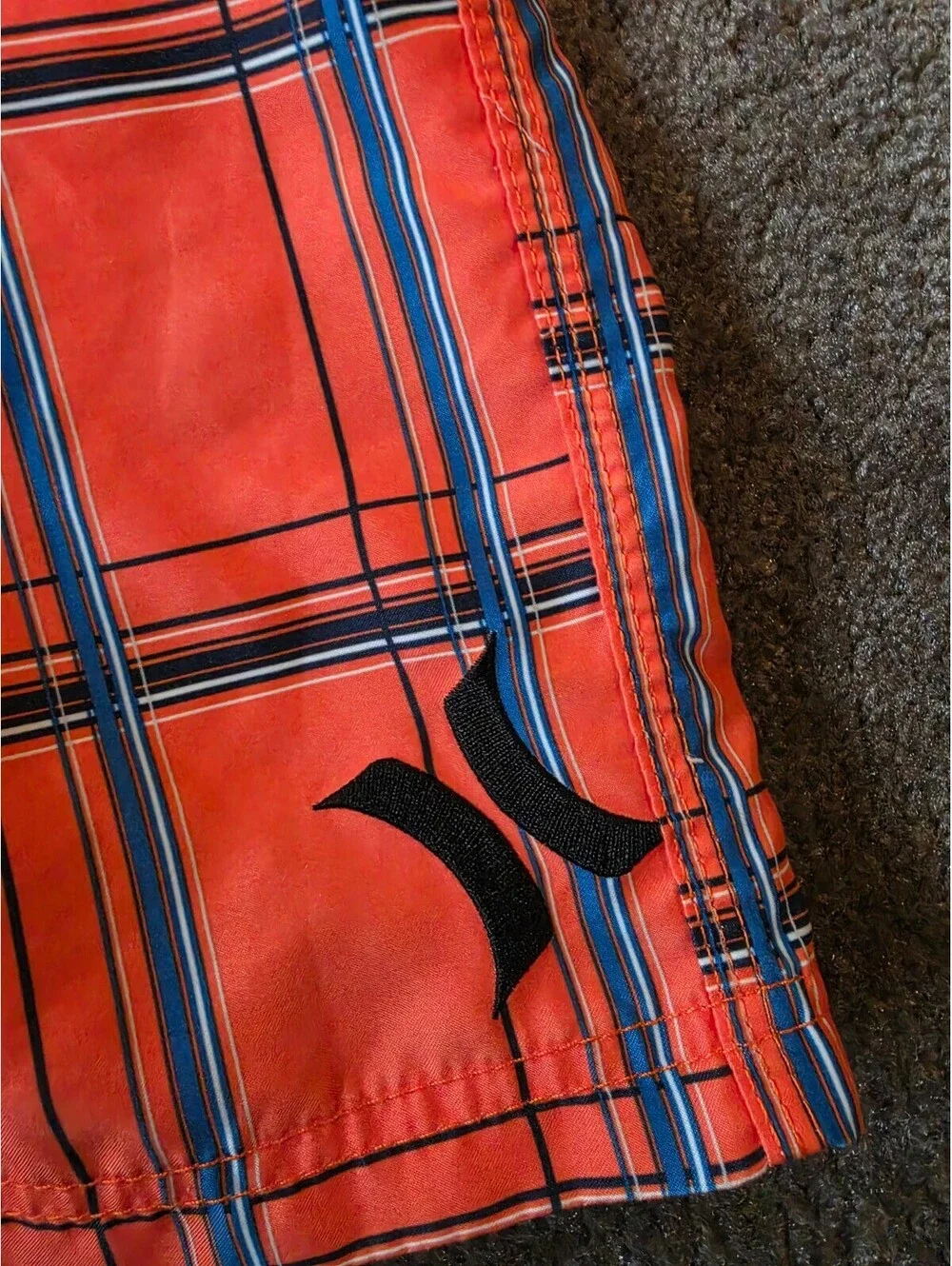 Hurley Shorts Men Vibrant Orange Plaid Puerto Rico Super Suede Swim Trunks